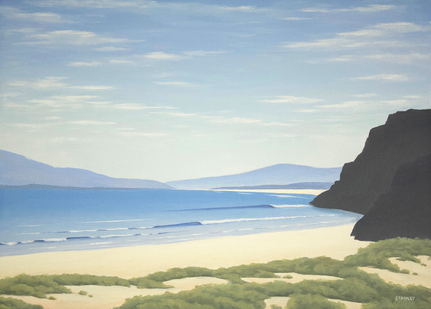 Adventure Bay, Bruny Island, Tasmania. Oil painting by Richard Stanley, Tasmnaia.