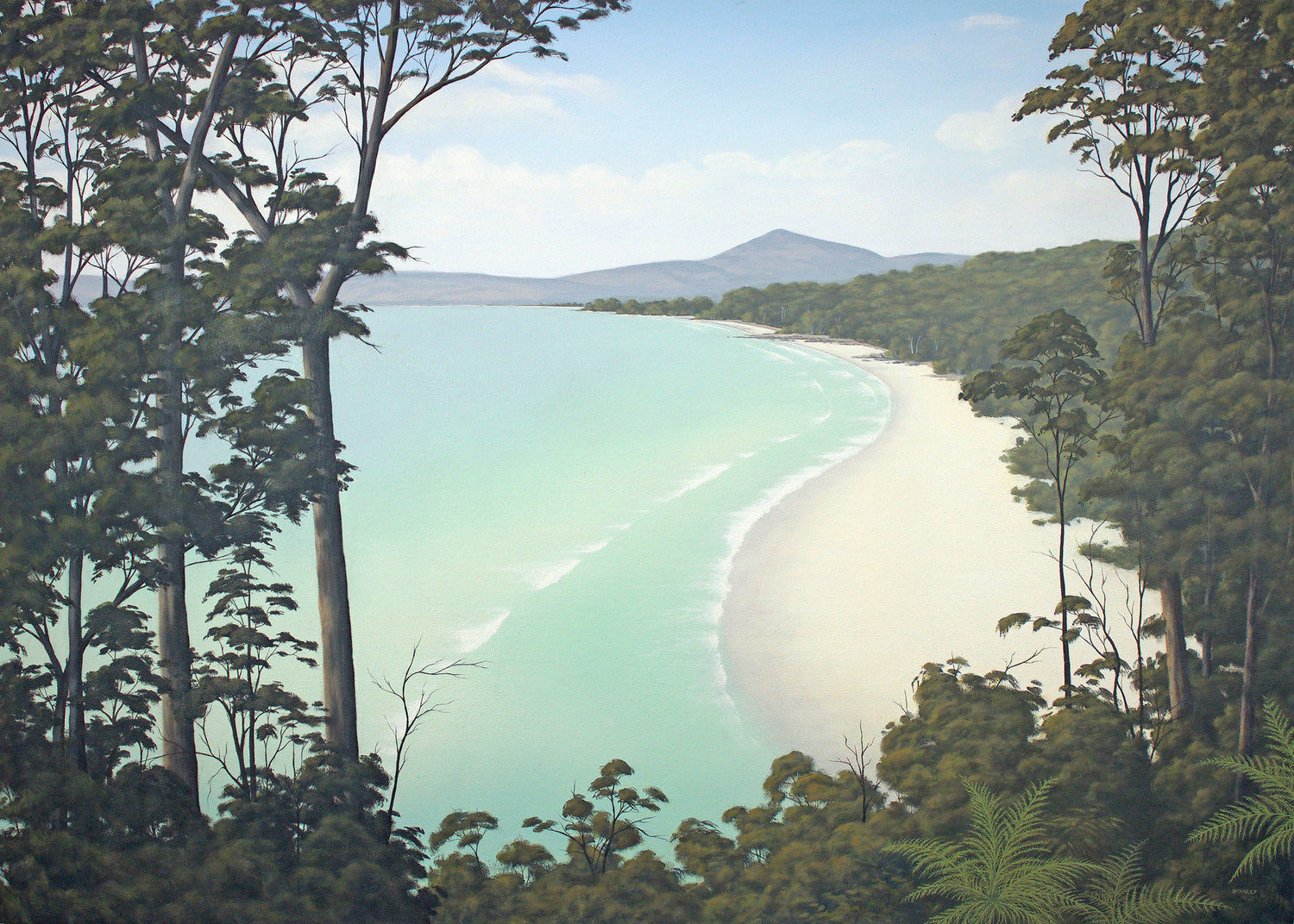 Adventure Bay, Bruny Island, Tasmania. The original oil painting by Richard Stanley, Tasmania.