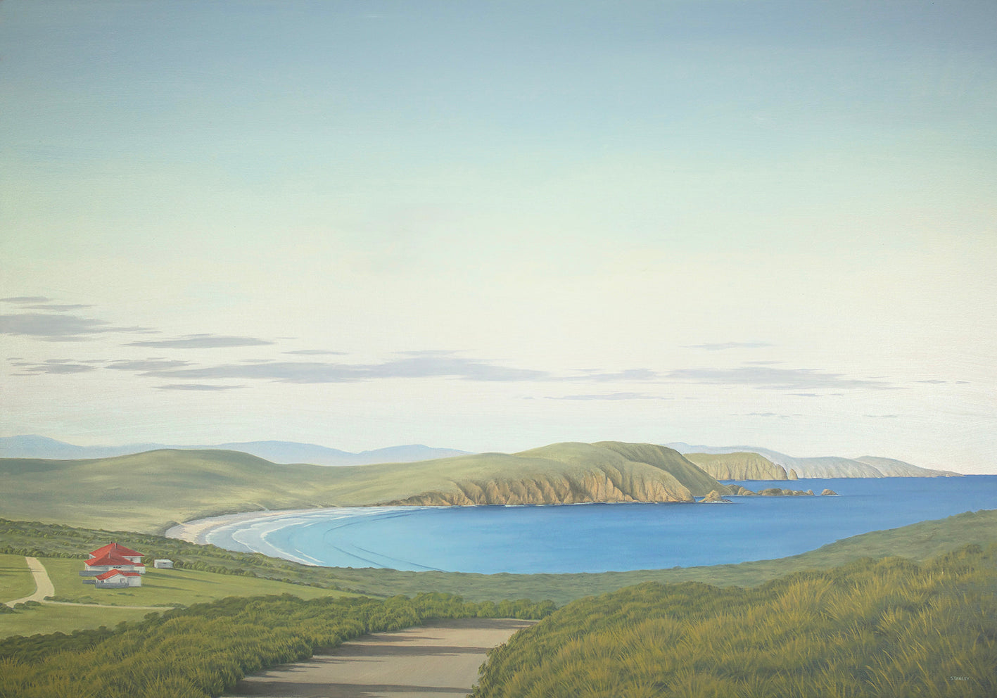 Lighthouse Beach, South Bruny Island, Tasmania. View East from the original oil painting by Richard Stanley.