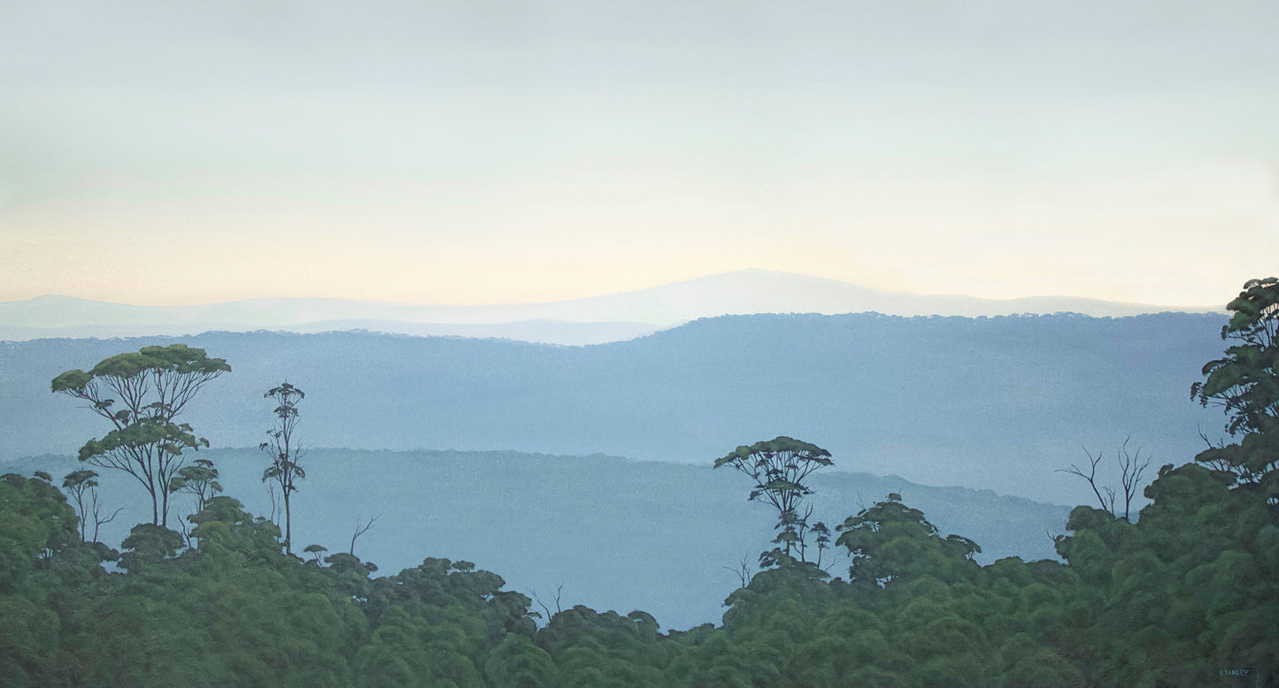 View out over the hills and valleys of Central Plateau Tasmania