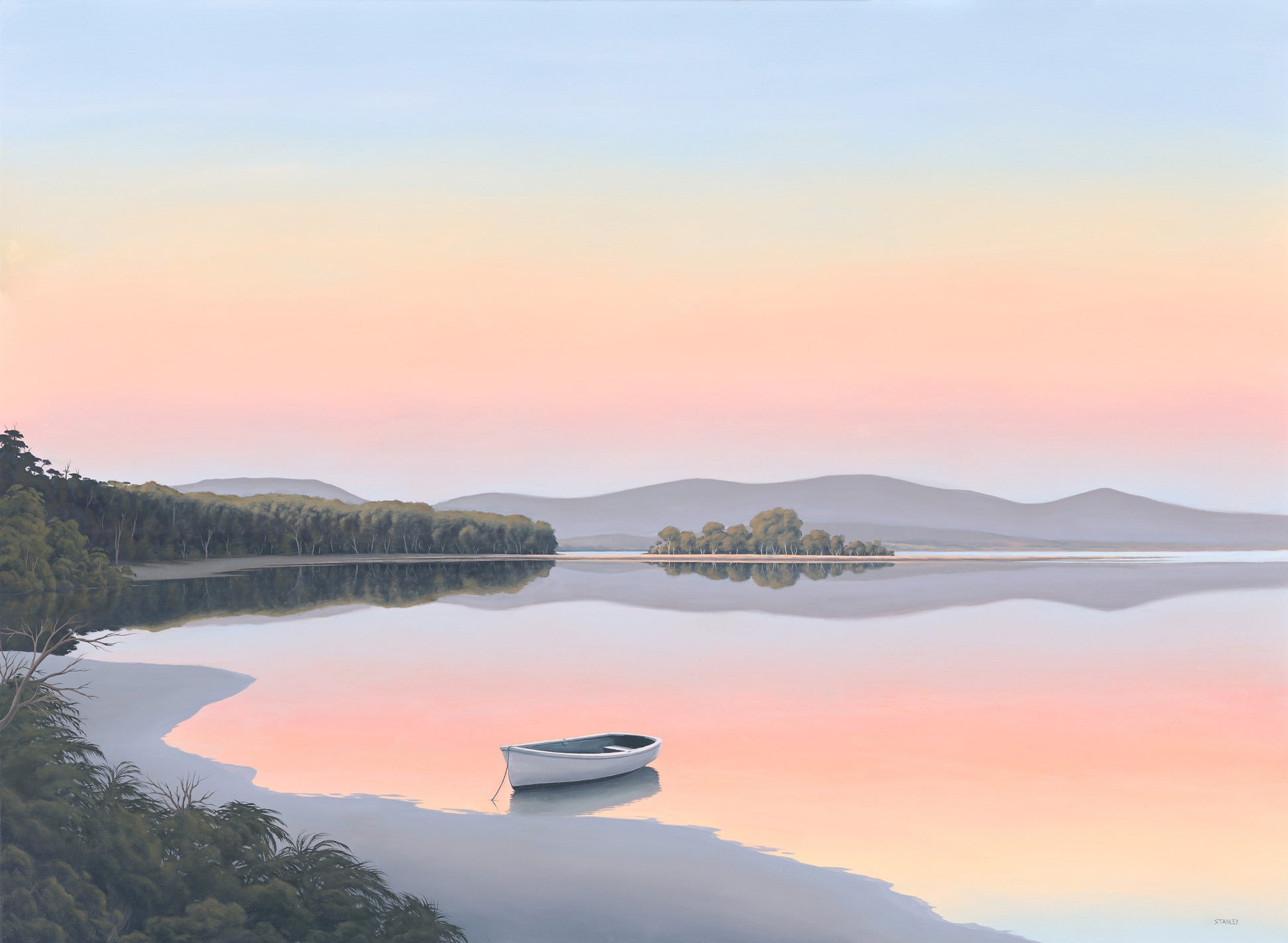 North Cloudy bay Lagoon oil painting / Tasmanian Art / The Art of Richard Stanley